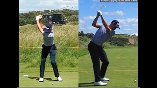 Justin Thomas golf swing  Long Iron faceon amp downtheline July 2017 [upl. by Ynafetse200]